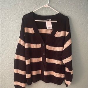 NWT H&M Black and TanStriped Cardigan Sweater